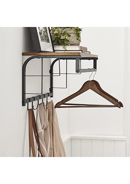 Raflı Duvar Portmanto, 5 Çıkarılabilir Kancalı Duvar Rafı, Asma Çubuklu Duvara Monte Asma Raf LCR12BX modelleri