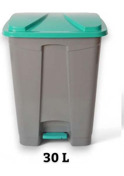30 L Slim Pedallı Çöp Kovası, Gri ve Yeşil Kapak, Iç ve Dış Mekan Kullanımı