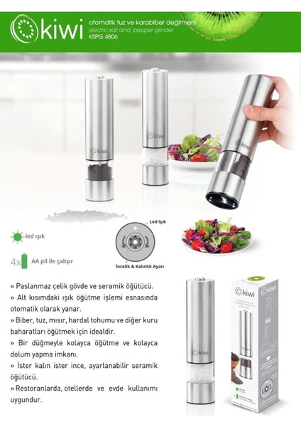 Otomatik Ayarlanabilir Baharat Değirmeni, Inox Tasarım, Pratik Kullanım