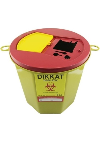 Sarı 5 Litre Tıbbi Atık Kovası, 10'lu Paket