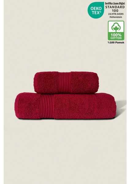 2'li %100 Pamuk Banyo Havlusu Seti, Vücut ve Baş, 50X90-70X140, Bordo