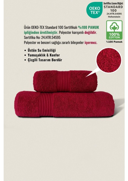 2'li %100 Pamuk Banyo Havlusu Seti, Vücut ve Baş, 50X90-70X140, Bordo fiyatları