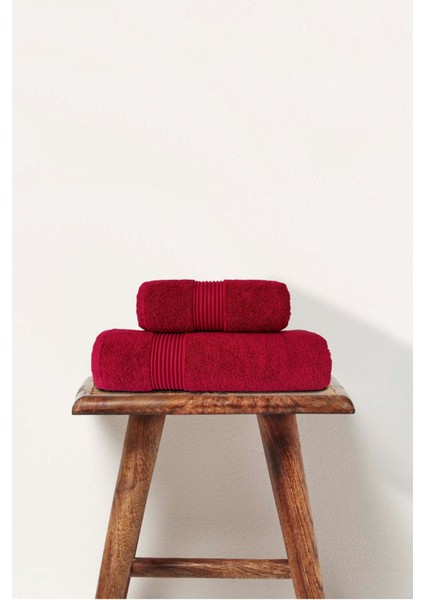 2'li %100 Pamuk Banyo Havlusu Seti, Vücut ve Baş, 50X90-70X140, Bordo modelleri