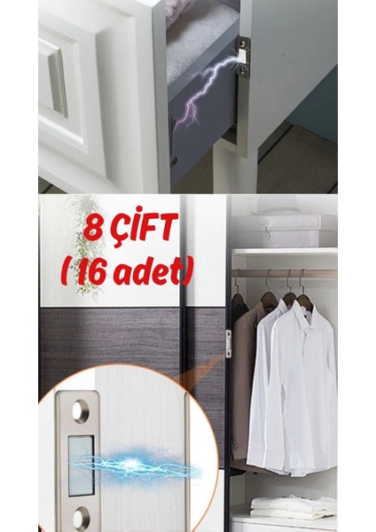 8 Adet Mıknatıslı Dolap Kapak Tutucu Sürgülü Dolap Çekmece Mobilya Durdurucu Kapatıcı Mıknatıs 8 Ad.
