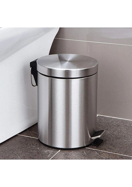 Gri Paslanmaz Metal Pedallı Çöp Kovası, 3 Litre, Banyo, Tuvalet ve Mutfak Için Perfect
