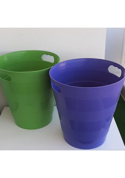 Yeşil ve Mor Renkli 12,5 Lt Plastik Çöp Kovası, 2 Adet, Ev ve Ofis Kullanımı Için Ideal