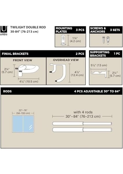 Twilight Çift Perde Çubuğu Seti - Sarma Tasarım Karartma Veya Oda Karartma Panelleri Için Ideal, 76-200 Cm, Siyah fiyatları