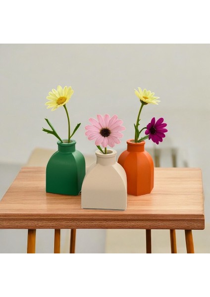 Beton Vazo Takımı – El Yapımı Vazo Üçlüsü – Minimalist Vazo – Modern Dekoratif 3 Parçalı 10 cm Vazolar