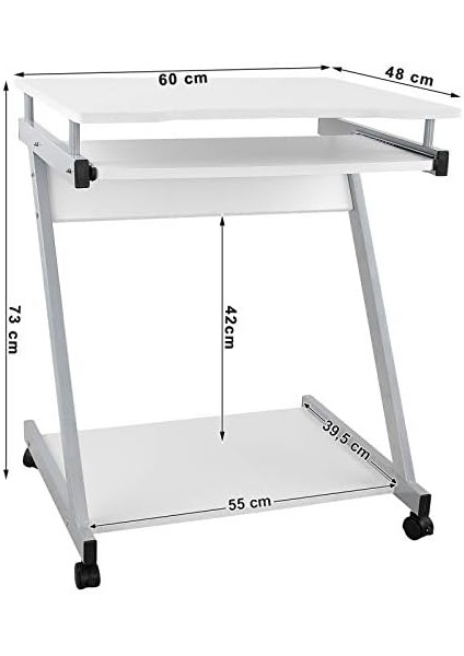 Çalışma Masası, 4 Tekerlekli Bilgisayar Masası, Pc Masası, Pürüzsüz Klavye Uzatma, Kolay Montaj, Yerden Tasarruf Sağlayan Z-Şekilli Pc Masası, Beyaz, LCD811W, 60 x 48 x 73 cm fiyatları