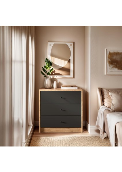 SFR103-CEVIZ Antrasit 3 Çekmeceli Şifonyer