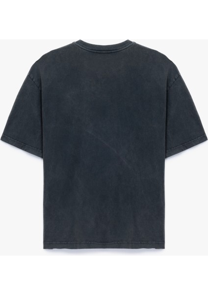 Oversize Kısa Kollu Yıkamalı Bisiklet Yaka Baskılı Tişört fiyatları