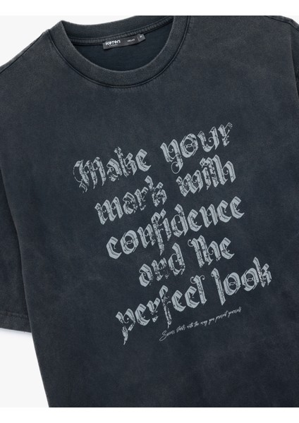 Oversize Kısa Kollu Yıkamalı Bisiklet Yaka Baskılı Tişört modelleri