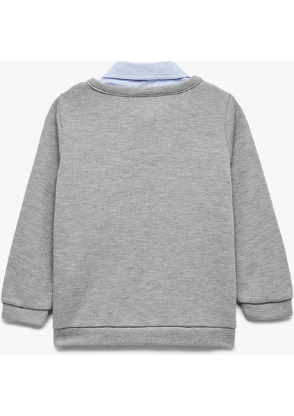 Uzun Kollu Gömlek Yaka Baskılı Sweatshirt fiyatları