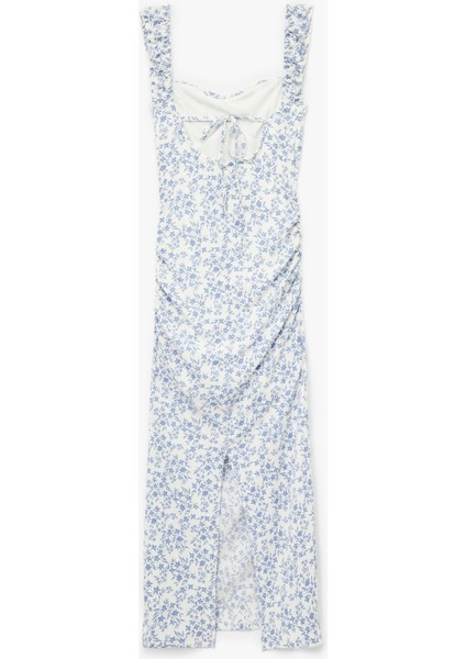 Kalp Yaka Kısa Kollu Sırt Detaylı Çiçekli Yırtmaçlı Slim Fit Maxi Elbise fiyatları