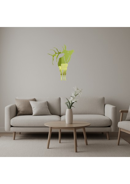 Ahşap Geyik ve Çam Ağaçları Dekoratif Iç Mekan Altın Aynalı Tablosu - MRS2683-4089