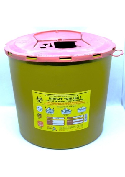 10 Lt Kesici ve Delici Tıbbi Enfekte Atık Kutusu, 5'li Set, Sarı Renk