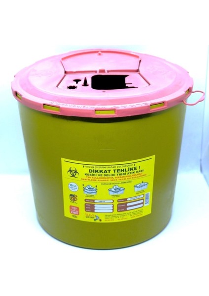 10 Lt Kesici ve Delici Tıbbi Enfekte Atık Kutusu, 5'li Set, Sarı Renk fırsatları