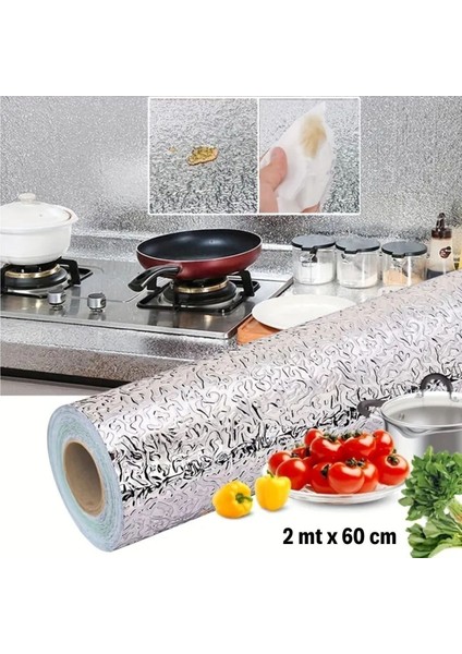 Omb Store Rulo Gümüş Alüminyum Folyo Duvar Kağıdı, Kendinden Yapışkanlı Raf Içi, Su Geçirmez Folyo 2 mt x 60 cm fiyatları