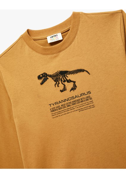 Dinozor Baskılı Uzun Kollu Bisiklet Yaka Pamuklu Tişört modelleri