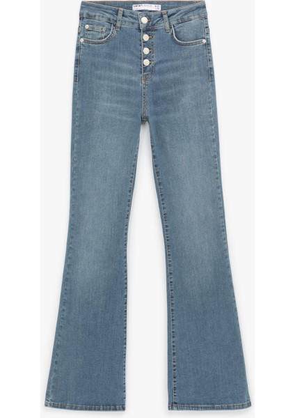 Pamuklu Yüksek Bel Dar Kalıp Ispanyol Paça Jean Pantolon fırsatları