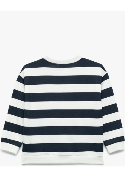 Pamuklu Şardonlu Uzun Kollu Bisiklet Yaka Çizgili Sweatshirt fiyatları