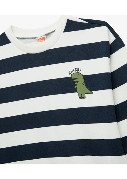 Pamuklu Şardonlu Uzun Kollu Bisiklet Yaka Çizgili Sweatshirt modelleri