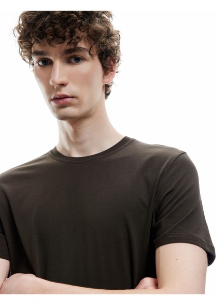 Pamuklu Kısa Kollu Bisiklet Yaka Erkek Basic Tişört