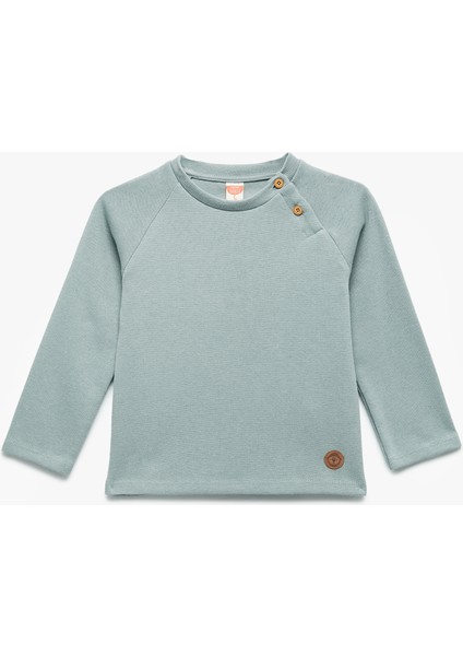 Düğmeli Uzun Kollu Bisiklet Yaka Sweatshirt