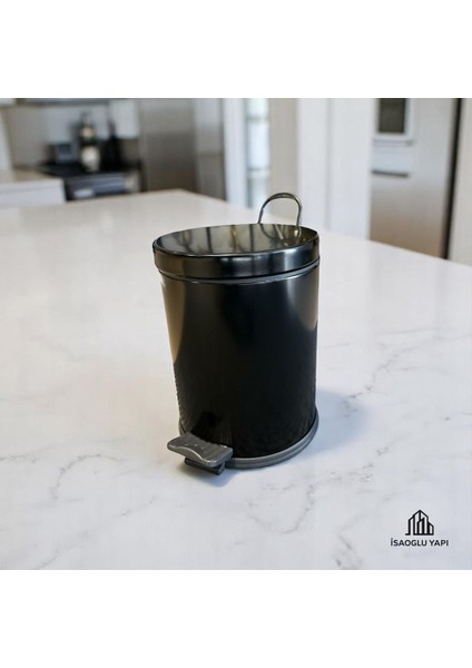 Paslanmaz Çelik Pedallı Çöp Kovası, Siyah, Dayanıklı ve Şık Tasarım