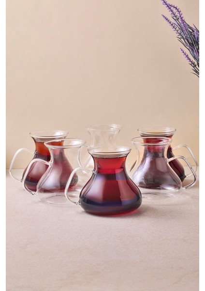 6'lı Borosilikat Cam Çay Bardağı Seti 200 Ml, Beyaz