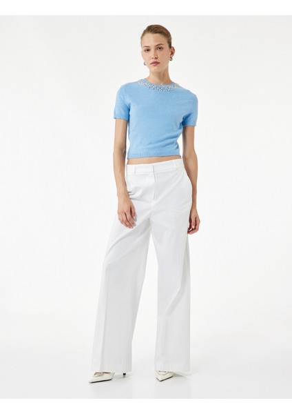 Viskon Karışımlı Boncuk Detaylı Kısa Kollu Triko Kazak fiyatları