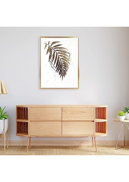 Gold Renk Ahşap Çerçeveli Gold Kabartmalı Palmiye Yaprağı Kanvas Tablo Gold-Beyaz 45X2,5X60 Cm. fiyatları