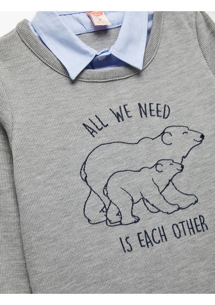 Uzun Kollu Gömlek Yaka Baskılı Sweatshirt modelleri