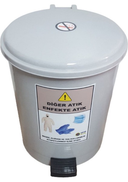 Gri Tek Kullanımlık Maske ve Eldiven Atık Kovası 25 Litre