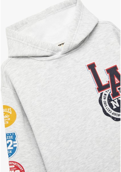 Baskılı Uzun Kollu Şardonlu Kapşonlu Sweatshirt modelleri