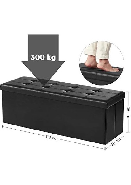 Tabure, 120 Litre, Saklama Kutusu, Ayak Taburesi, Katlanabilir, 300 kg Taşıma Kapasitesi, Suni Deri Kılıf, Dolgulu, Siyah, LSF701 modelleri