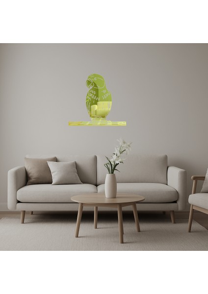 Yeşil Papağan Dekoratif Duvar Altın Aynalı Tablosu - MRS2795-6271