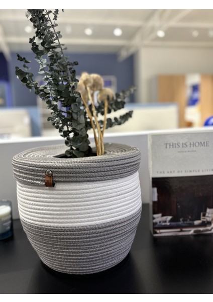 Jüt Hasır Görünümlü Çöp Kovası, Dekoratif Sepet, Ofis ve Ev Kullanımı