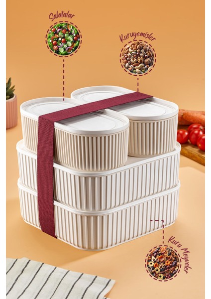4'lü Elastik Bantlı, Istiflenebilir Pratik Saklama Kabı Seti, 2X(1100 Ml), 2X(2600 Ml), Bej fırsatları