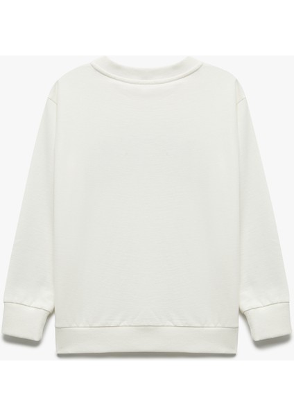 Şardonlu Uzun Kollu Bisiklet Yaka Baskılı Oversize Sweatshirt fiyatları