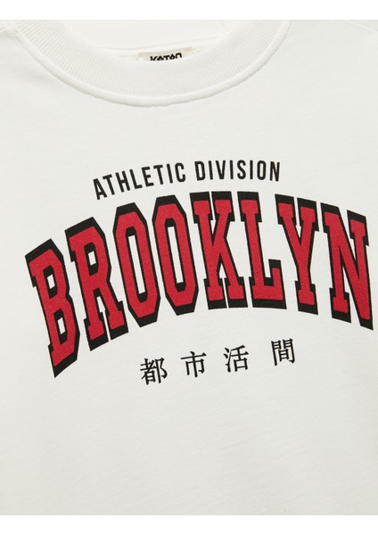 Şardonlu Uzun Kollu Bisiklet Yaka Baskılı Oversize Sweatshirt modelleri