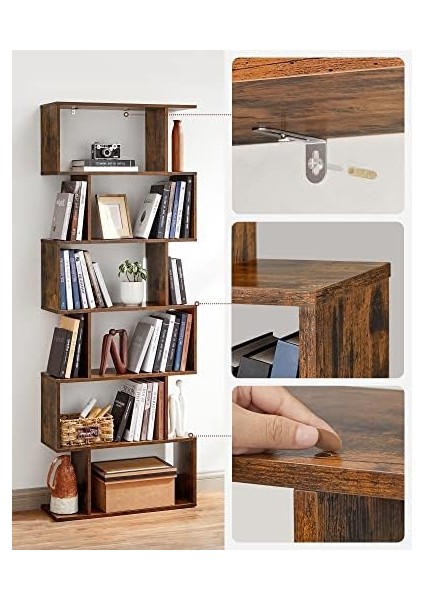 Kitap Rafı, 6 Katlı Raf, Ayaklı Raf, Ofis Rafı, Bağımsız, Dekoratif Raf, Sunum Için, Modern, Oturma Odası, Yatak Odası, Ofis, Vintabraun LBC61BX modelleri