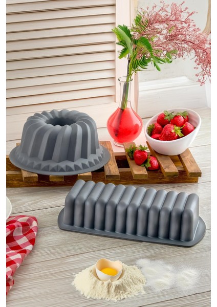 Antrasit Silikon Kek Kalıbı Seti, Baton ve Oval Şekil, Yüksek Kalite ve Dayanıklı Malzeme