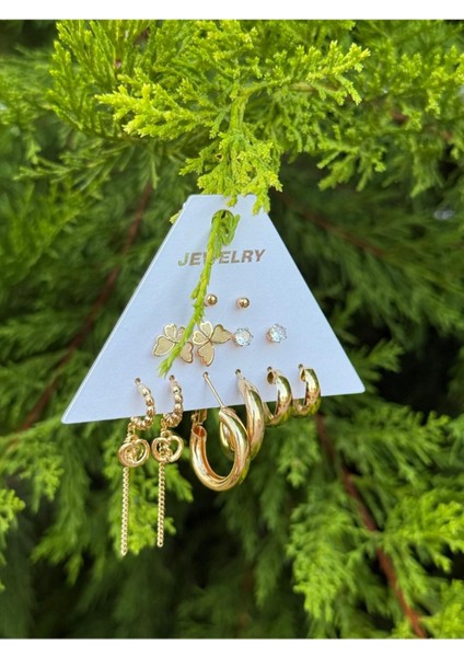 Altın Renkli 12’lı Kadın Küpe Seti – Minimal ve Zarif Tasarım