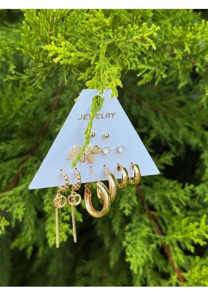 Altın Renkli 12’lı Kadın Küpe Seti – Minimal ve Zarif Tasarım fiyatları