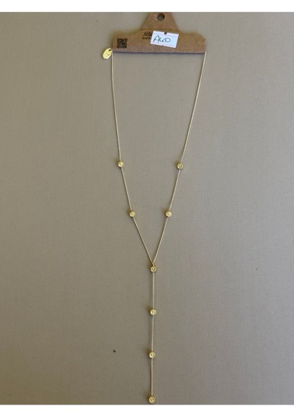 Altın Renk Yuvarlak Detaylı Uzun Sallantılı Kadın Kolye