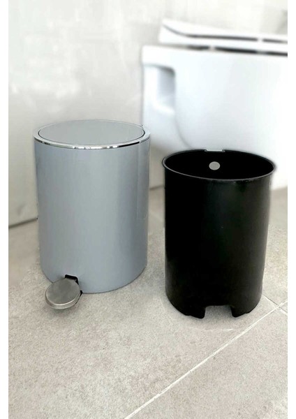 Gri 5 Lt Pedallı Çöp Kovası, Pratik ve Şık Tasarım