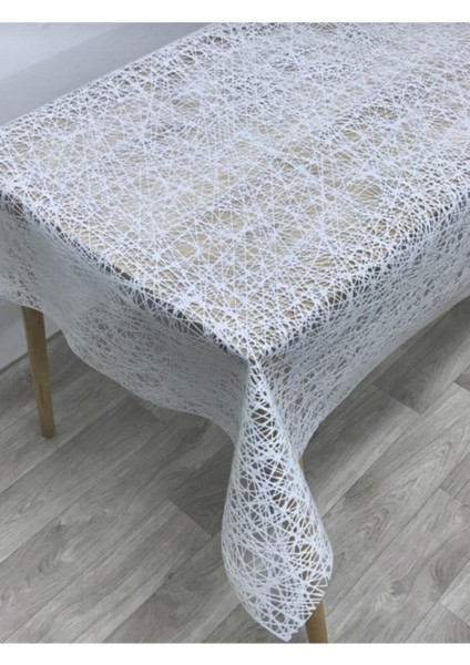 Şeffaf Kaplamalı, Iplik Desenli, Lüks Masa Örtüsü, Beyaz, Dayanıklı ve Şık Tasarım