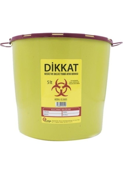 5 Lt Tıbbi Atık Kovası Sarı Sağlık Güvenlik Standartlarına Uygun