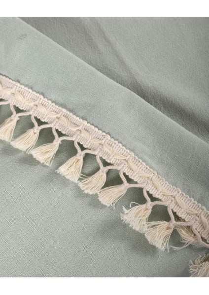 Yeşil Adaçayı Ponponlu Şık Masa Örtüsü, Ev ve Davetler Için. modelleri